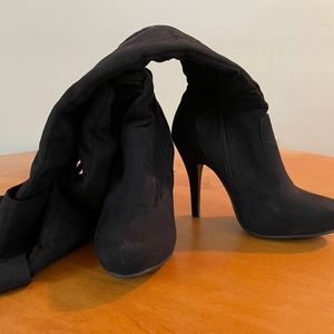 Bamboo Faux Suede Knee High Boots